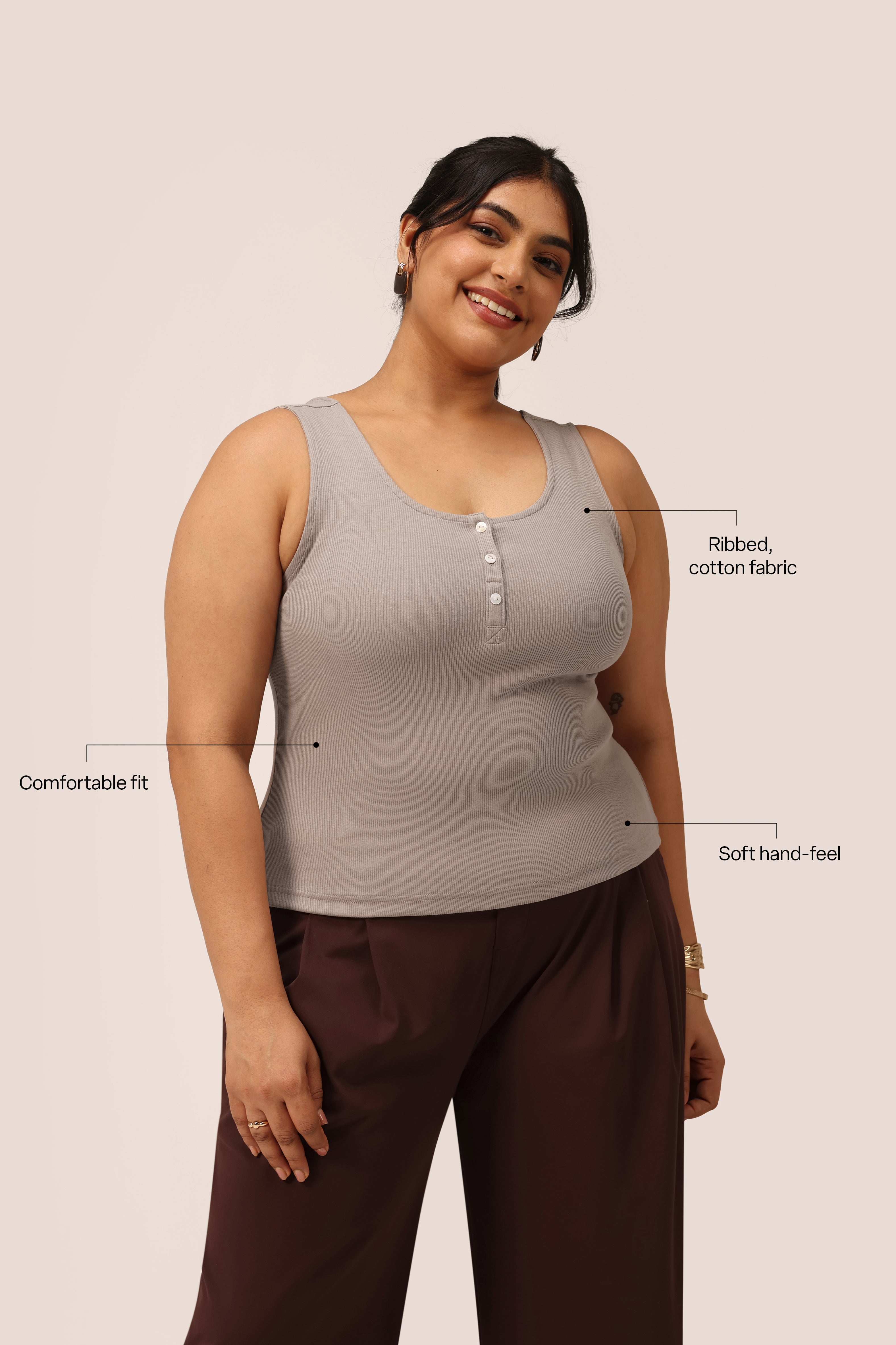 Blissentials Round Neck Henley Tank - BlissClub