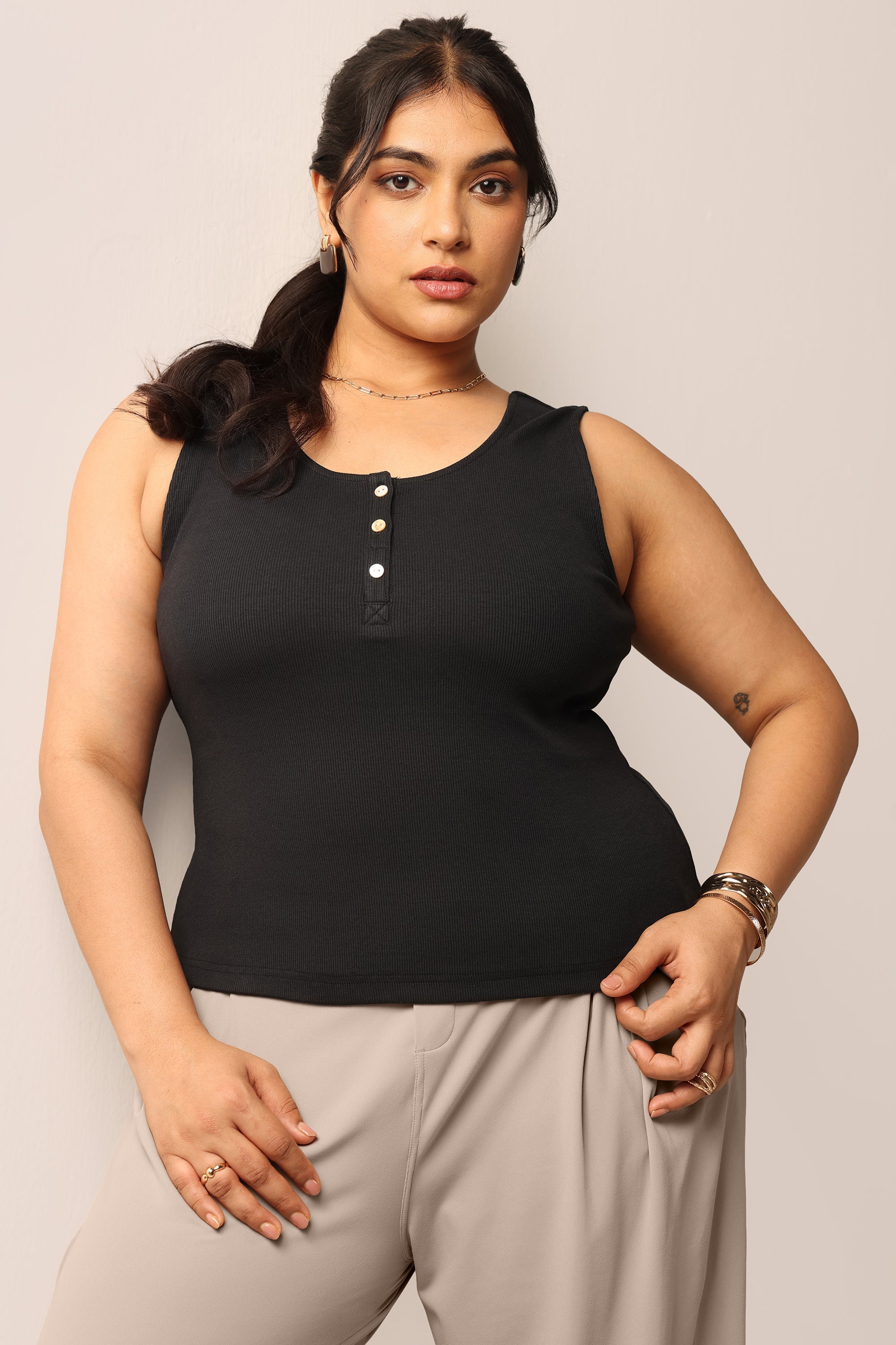 Blissentials Round Neck Henley Tank - BlissClub