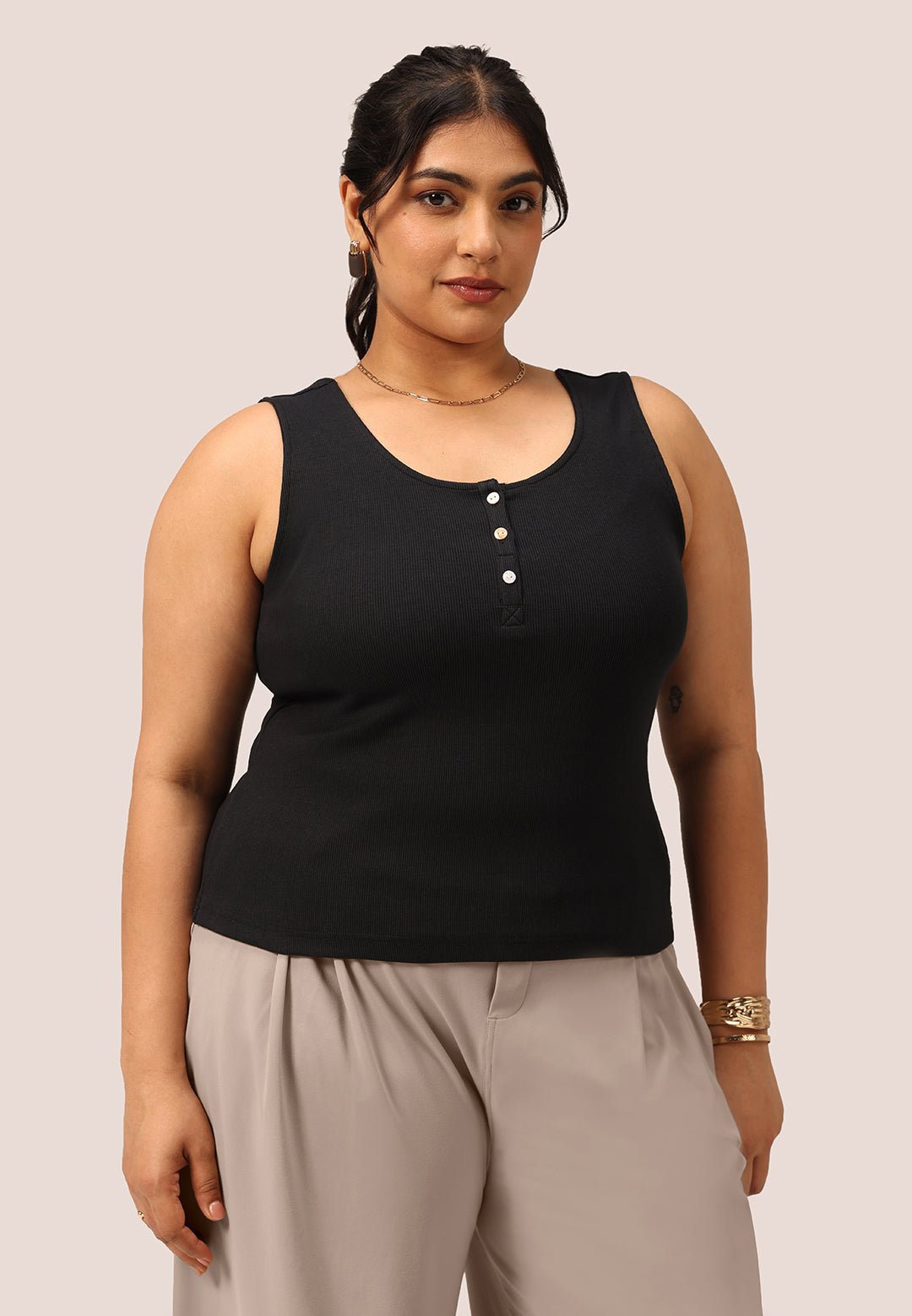 Blissentials Round Neck Henley Tank - BlissClub