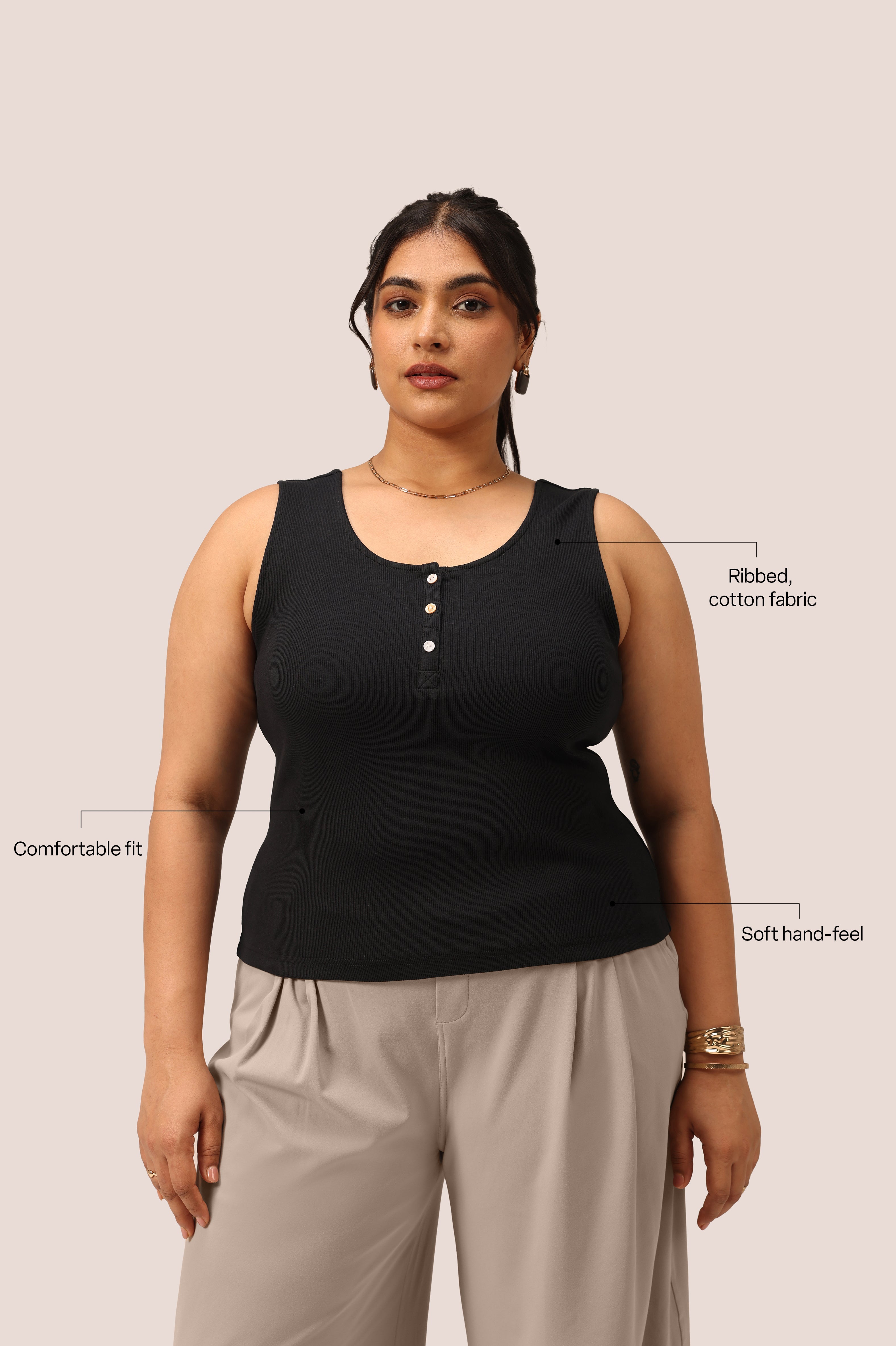 Blissentials Round Neck Henley Tank - BlissClub