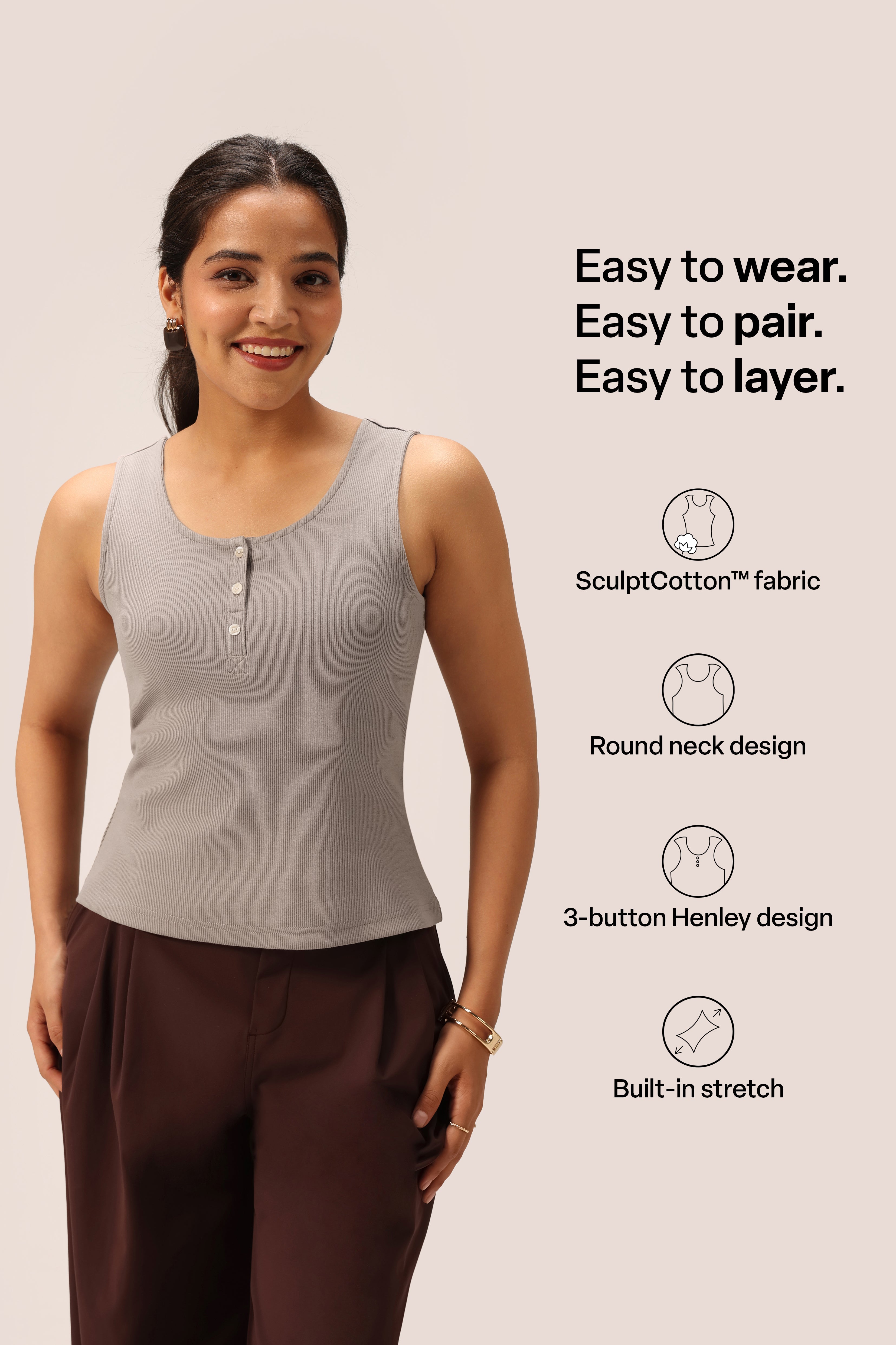 Blissentials Round Neck Henley Tank - BlissClub