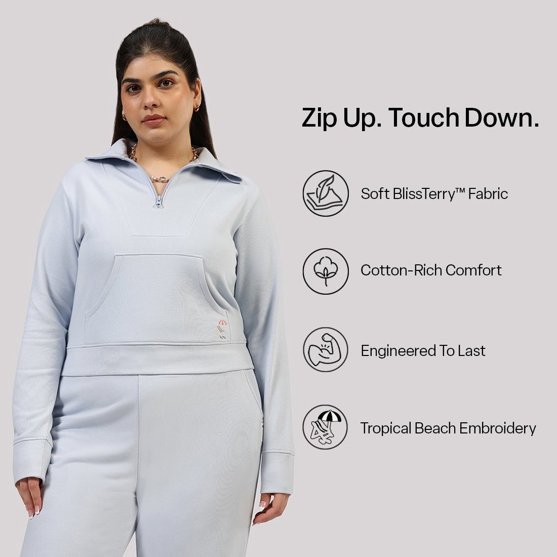 BlissTerry™ Cotton Pullover with Zipper - BlissClub