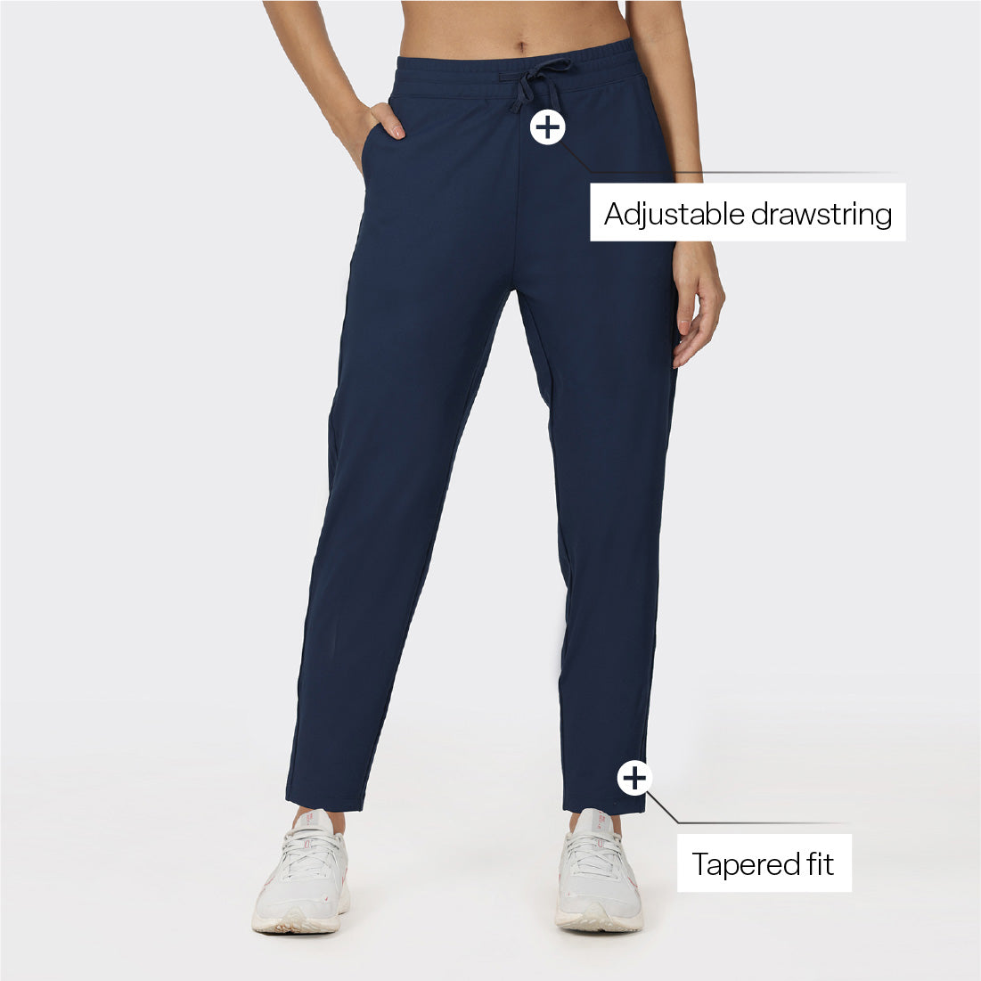 Mid-Waist Tapered Pants with Adjustable Drawstring and 2 Side Pockets