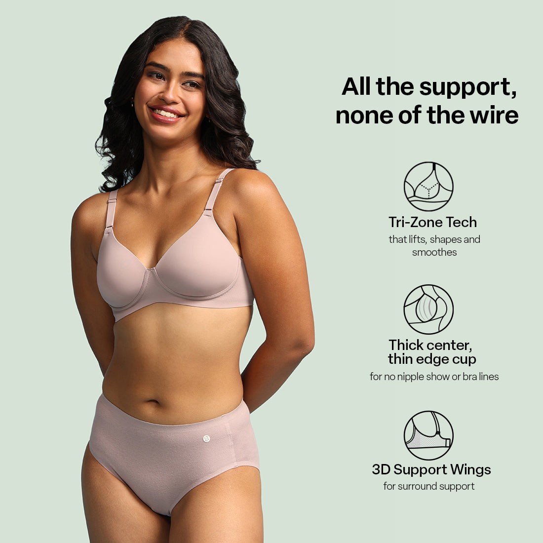 FreeDame Tri-Zone Wire-Free T-Shirt Bra