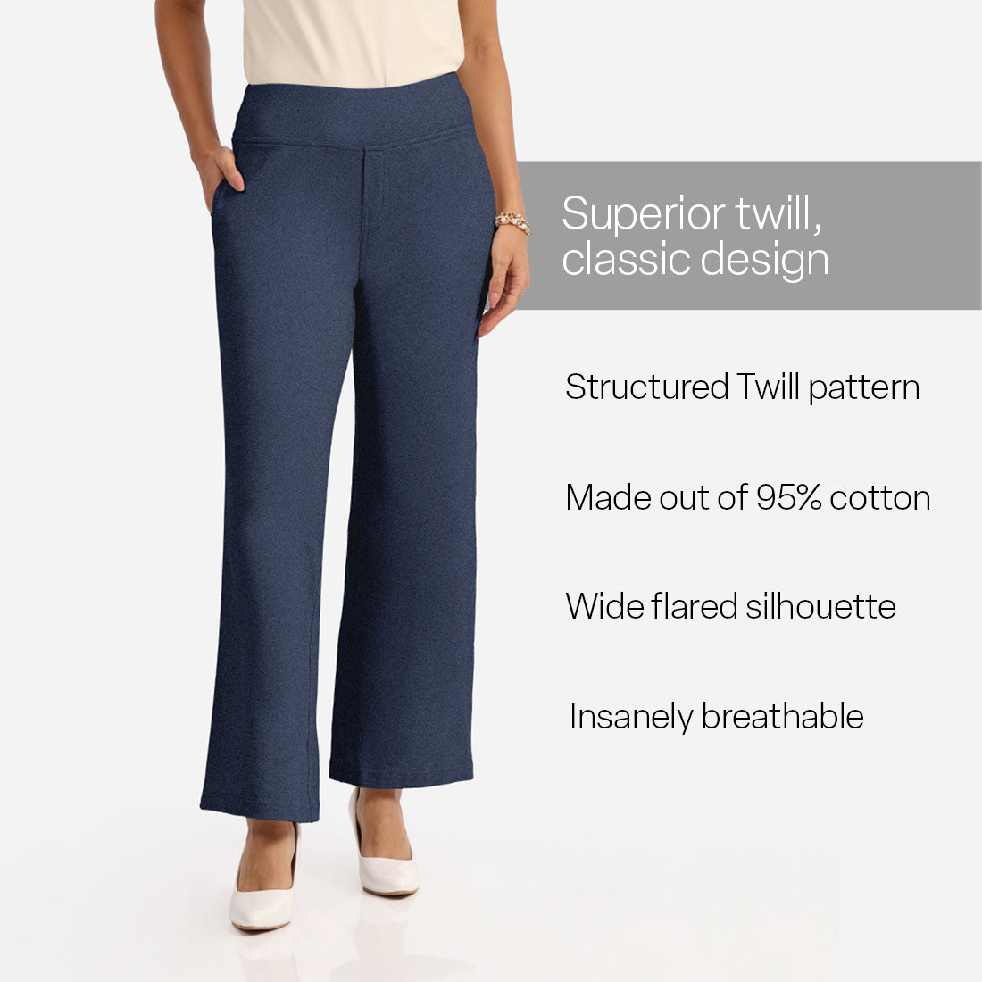 Work-To-Wine Twill Wide Leg Flare Pants