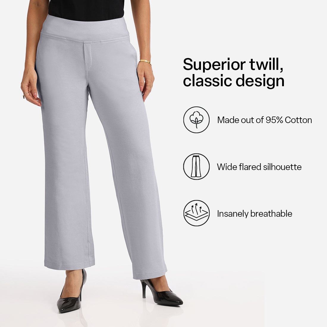 Work-To-Wine Twill Wide Leg Flare Pants