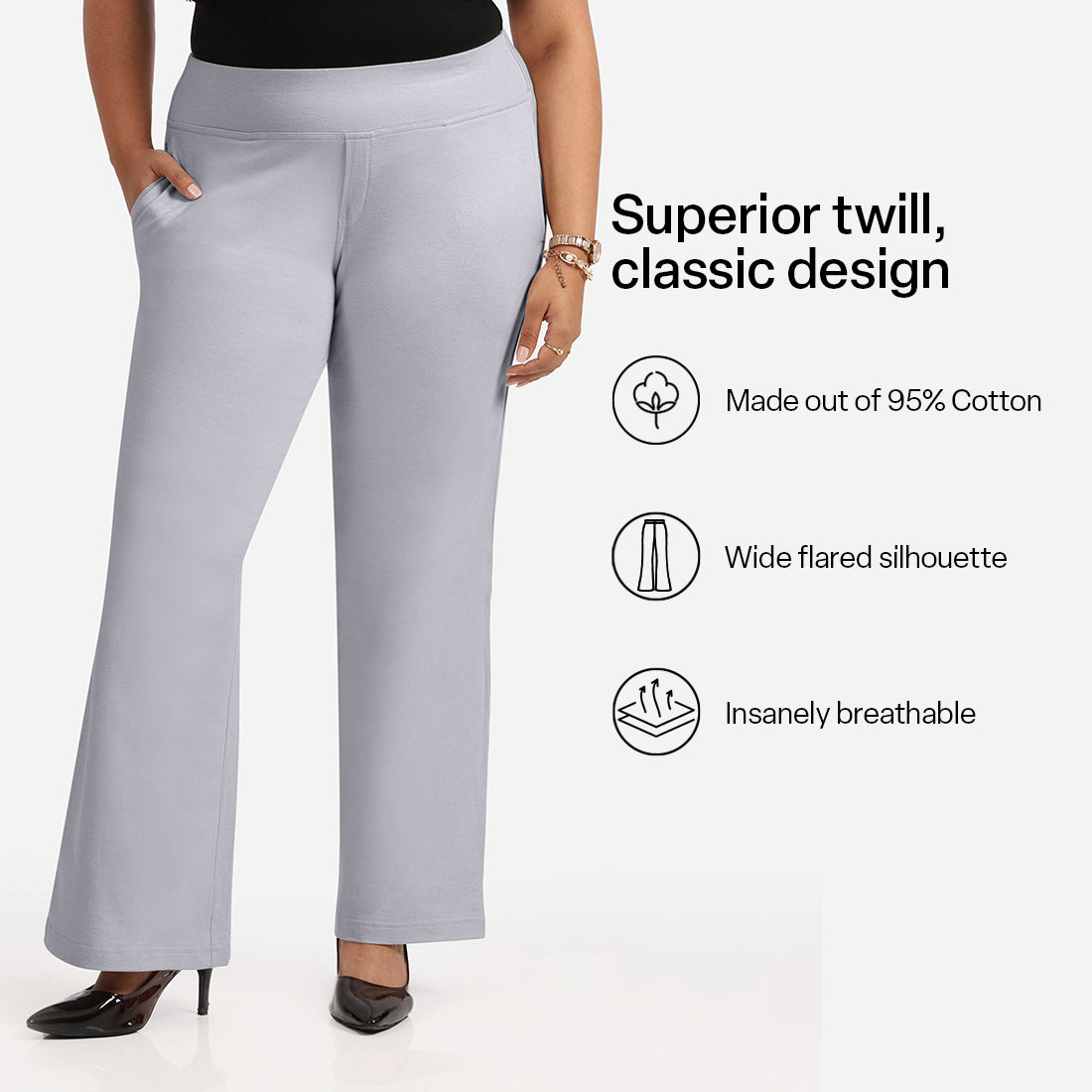 Work-To-Wine Twill Wide Leg Flare Pants