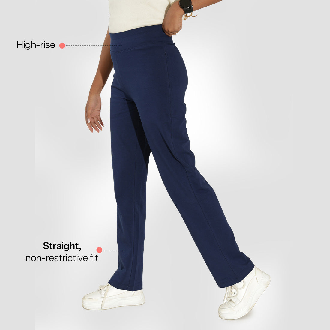 Women's White Cotton Solid Straight Trouser Pant - BLISSART - 3365608