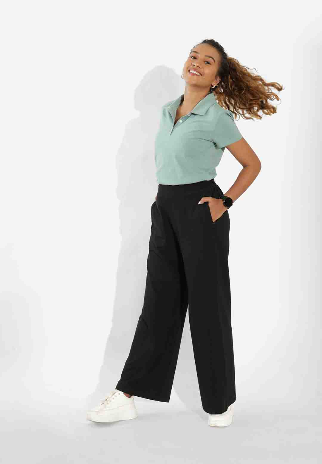 High-Waisted Side Slit Flare Pants with 2 Zipper Pockets