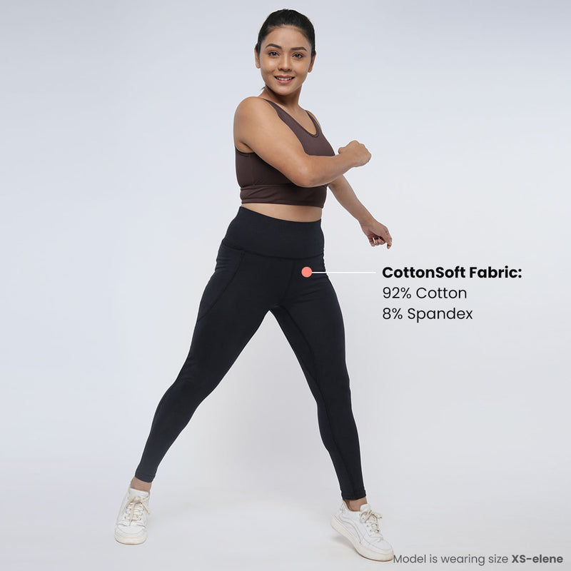 High Waisted Ankle Length Cotton Leggings with Pockets for Women
