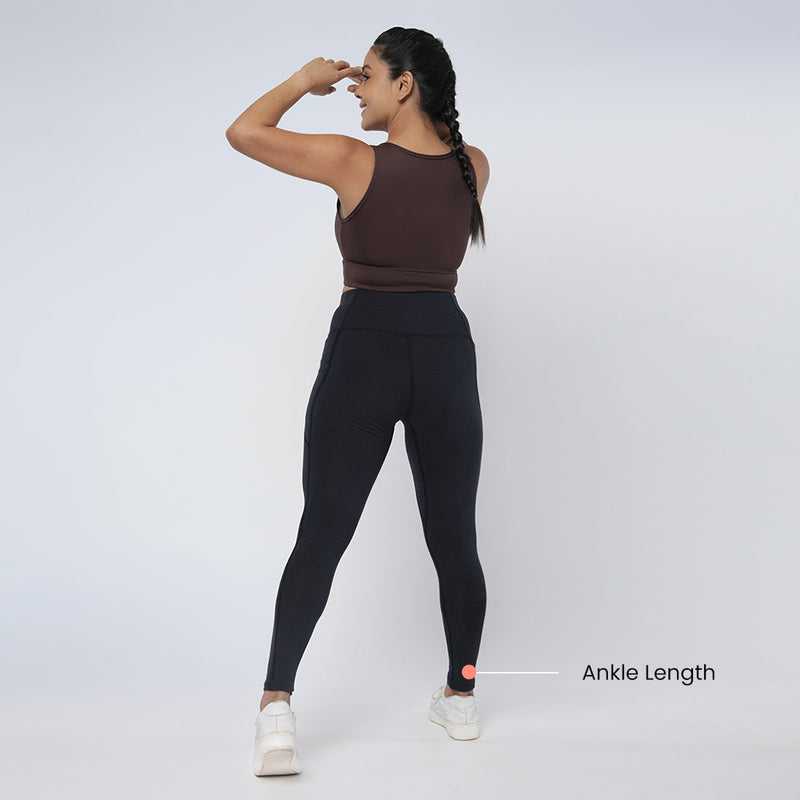 High Waisted Ankle Length Cotton Leggings with Pockets for Women