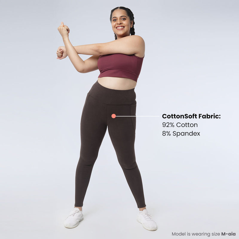 High Waisted Ankle Length Cotton Leggings with Pockets for Women