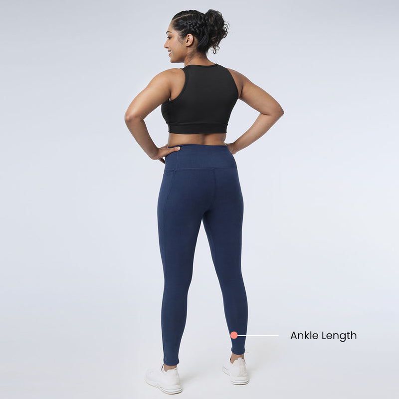 High Waisted Ankle Length Cotton Leggings with Pockets for Women