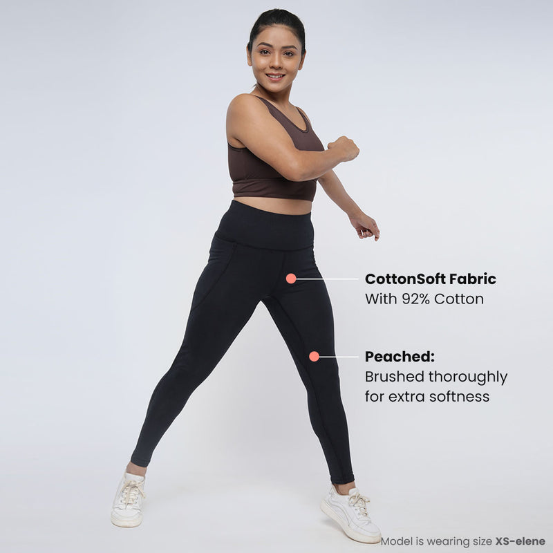 High Waisted Ankle Length Cotton Leggings with Pockets for Women