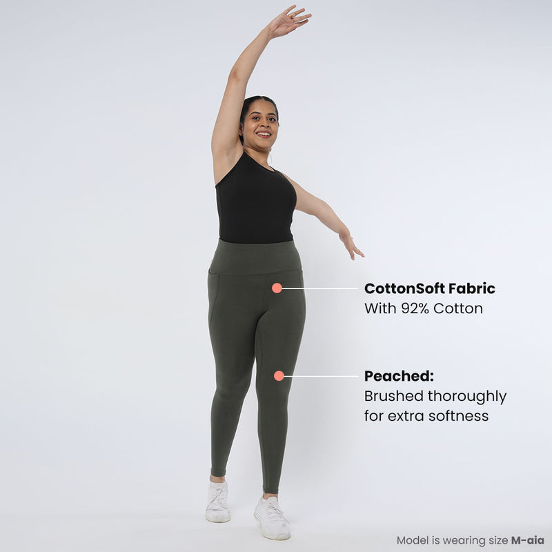 High Waisted Ankle Length Cotton Leggings with Pockets for Women