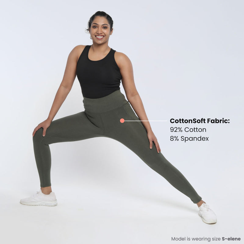 High Waisted Ankle Length Cotton Leggings with Pockets for Women
