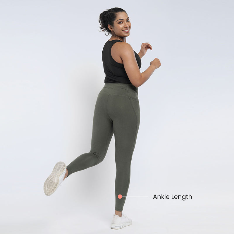 High Waisted Ankle Length Cotton Leggings with Pockets for Women