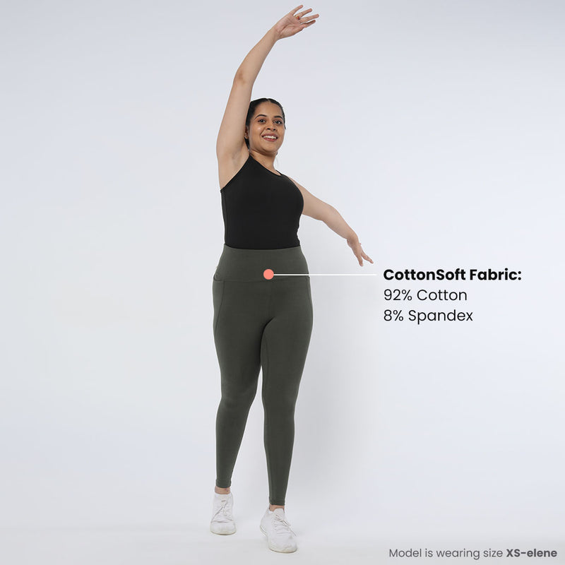 High Waisted Ankle Length Cotton Leggings with Pockets for Women