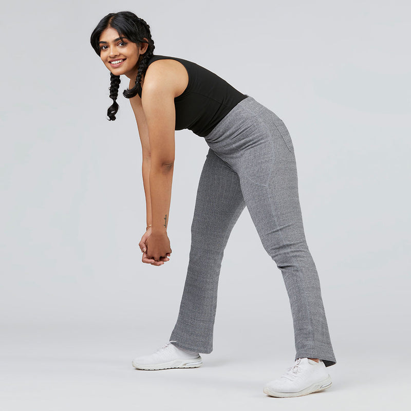 High Waisted Cotton Flare Pants with Pockets for Women